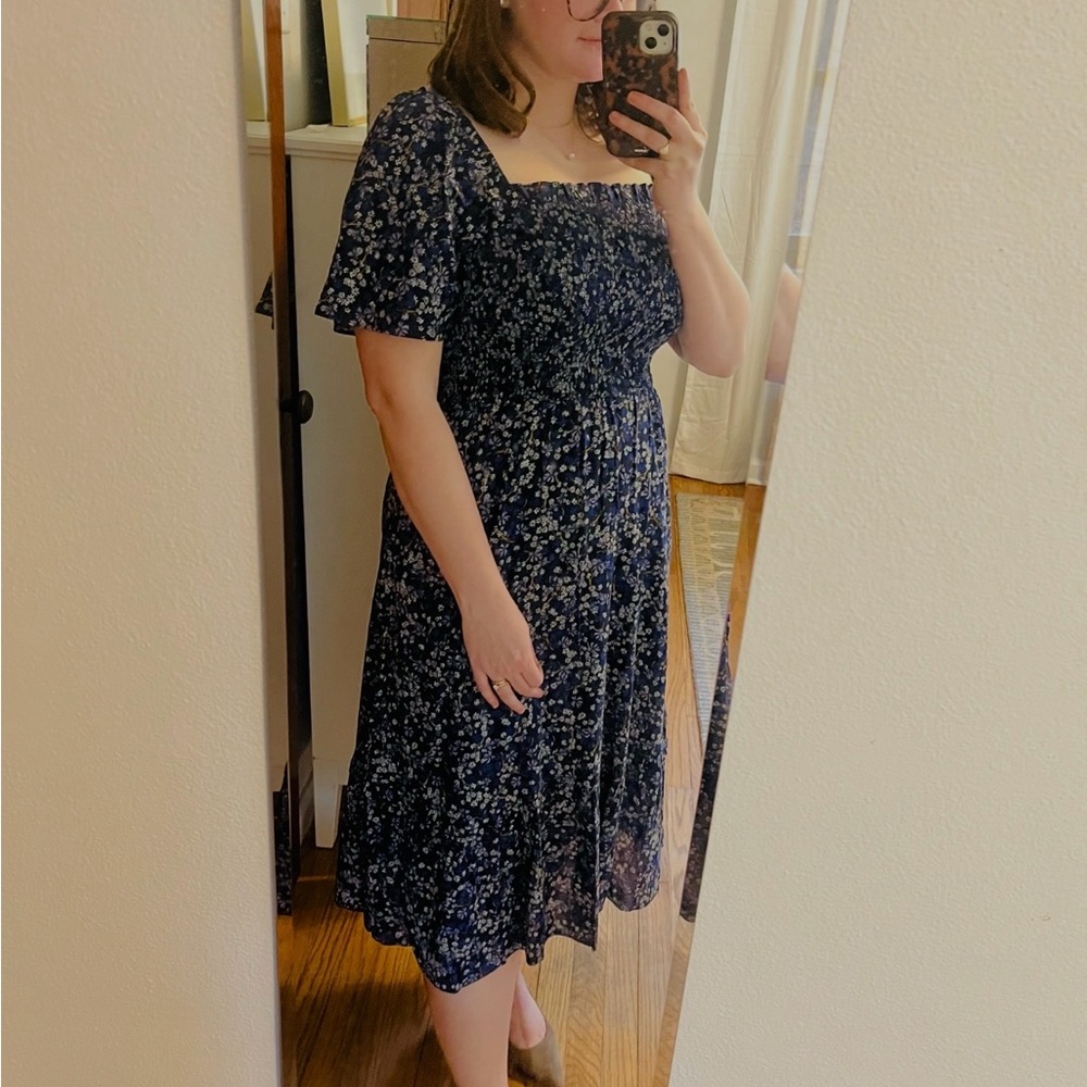 Draper James Navy Floral Maxi Dress with Smocked Bodice